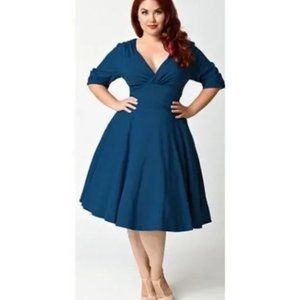 Unique Vintage Dark Teal Delores Dress EUC Size XL Pinup, Swing